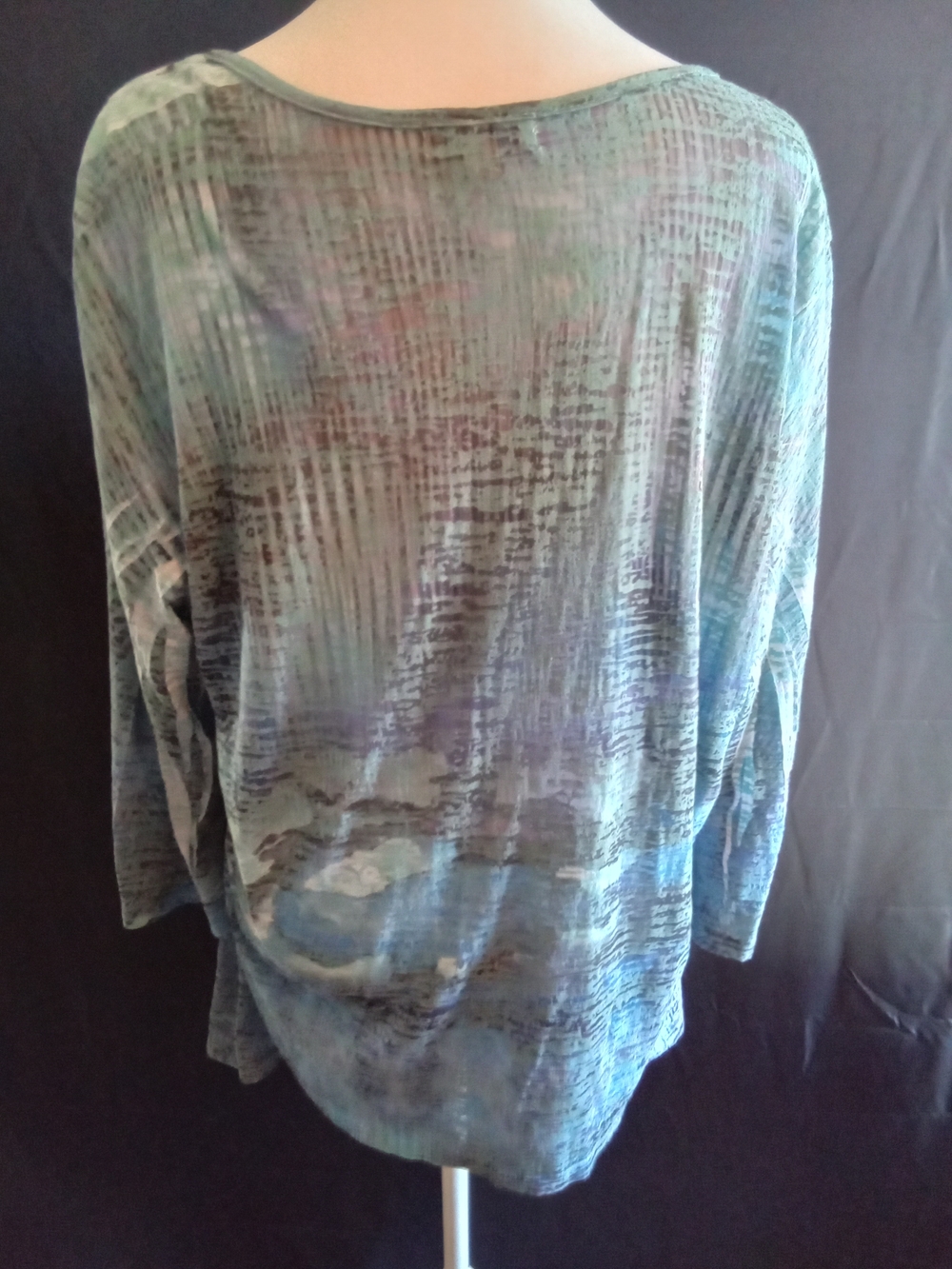 ONE WORLD Teal Lace-Yoke Long Sleeve Blouse - Picture 3 of 4